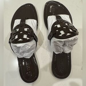 Tory Burch patent Brown (coconut) miller Sandals with Timeless Elegance